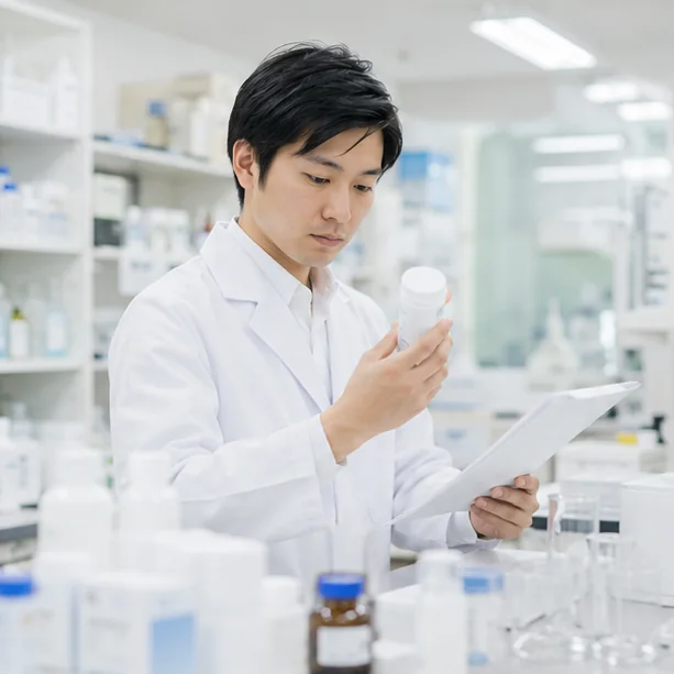 醫療人員於科學實驗室確認疫苗與產品資料